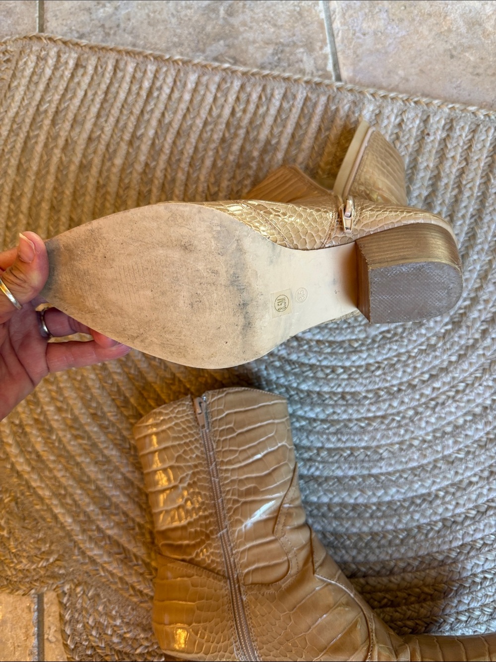 Coconuts by Matisse Beige Croc-Embossed Pointed Toe Heeled Boots - Picture 8 of 10